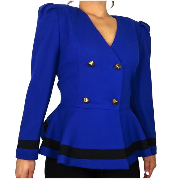 90s Richard Warren Vintage Royal Blue Wool Blazer Jacket Small Shoulder Pads - Picture 1 of 10